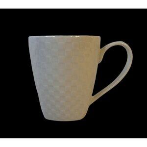 La Rochelle White Textured Ceramic Coffee Mug Basket Weave Pattern 14oz VGC